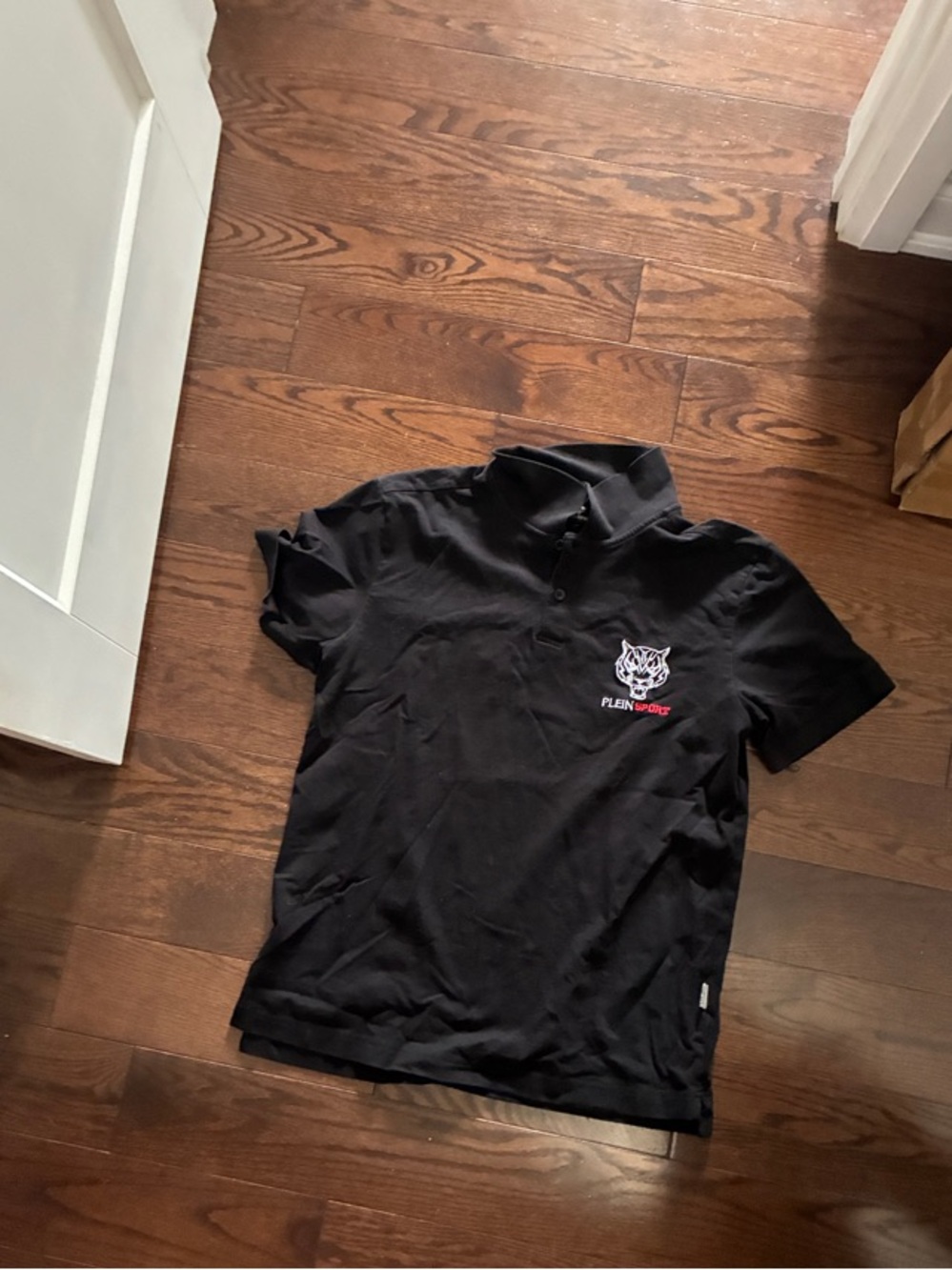 Plein Sport Black Polo with Tiger Crest Embroidery